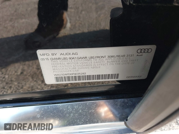 2015 Audi A8 L 4.0T with VIN WAU32AFD0FN035282, listed as a IAAI auction lot 41515136 with 76,518 mi miles. Bid and sale history available at carsss.com. Image 9.