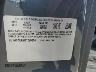 2011 Chevrolet Impala LS Fleet with VIN 2G1WF5EK2B1296624, listed as a Copart auction lot 49321455 with 121,427 mi miles and Non Repairable. Bid and sale history available at DreamBid. Image 13.