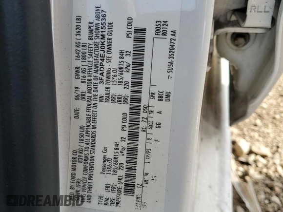 2019 Ford Fiesta SE z VIN 3FADP4EJ0KM155367, wystawiony jako Copart lot #55058265 z przebiegiem 73 156 mil mil oraz Szkoda całkowita • Salvage title. Historia ofert i sprzedaży dostępna na DreamBid. Obrazek 13.