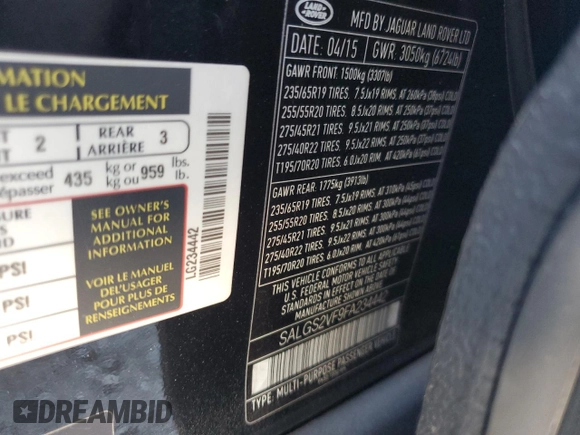 2015 Land Rover Range Rover HSE with VIN SALGS2VF9FA234442, listed as a Copart auction lot 65928525 with 90,489 mi miles and Clean title. Bid and sale history available at DreamBid. Image 13.