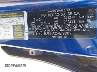 2024 Kia Forte LXS with VIN 3KPF24AD5RE728317, listed as a IAAI auction lot 42205454 with 32,694 mi miles and . Bid and sale history available at DreamBid. Image 9.