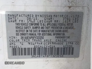 2015 Nissan Sentra SV z VIN 3N1AB7AP8FY323250, wystawiony jako IAAI lot #42217284 z przebiegiem 66 951 mil mil oraz . Historia ofert i sprzedaży dostępna na DreamBid. Obrazek 9.