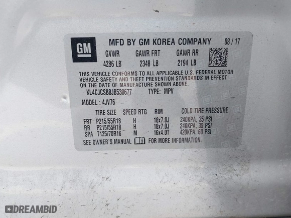 2018 Buick Encore Essence with VIN KL4CJCSB8JB530677, listed as a IAAI auction lot 41774294 with 72096 miles. Bid and sale history available at carsss.com. Image 9.