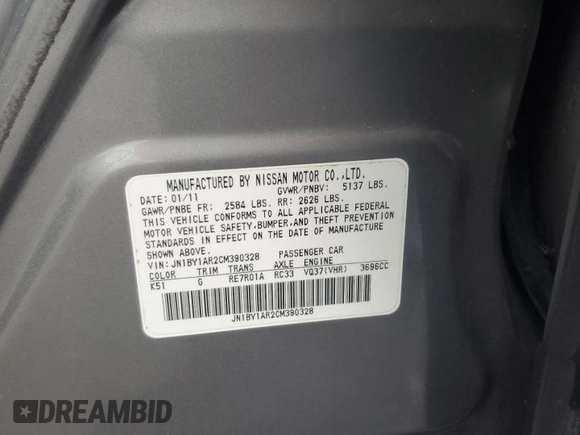 2012 Infiniti M with VIN JN1BY1AR2CM390328, listed as a Copart auction lot 44988325 with 175,694 mi miles and Salvage Title. Bid and sale history available at DreamBid. Image 12.