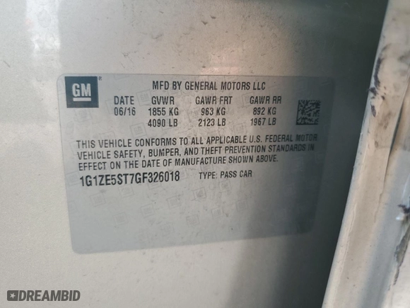 2016 Chevrolet Malibu LT with VIN 1G1ZE5ST7GF326018, listed as a Copart auction lot 50912605 with 112,765 mi miles and Salvage Title. Bid and sale history available at carsss.com. Image 12.