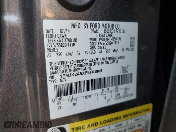 2014 Ford Expedition Max Limited with VIN 1FMJK2A5XEEF61865, listed as a Copart auction lot 47816245 with 120,595 mi miles and Non repairable. Bid and sale history available at DreamBid. Image 13.