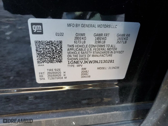 2022 Chevrolet Traverse RS with VIN 1GNEVJKW3NJ130281, listed as a Copart auction lot 46628905 with 33,335 mi miles and Salvage Title. Bid and sale history available at carsss.com. Image 13.