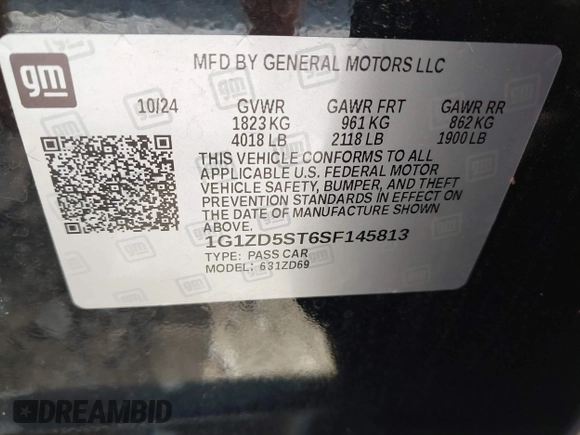 2025 Chevrolet Malibu LT with VIN 1G1ZD5ST6SF145813, listed as a IAAI auction lot 42153047 with 12,106 mi miles and . Bid and sale history available at DreamBid. Image 9.