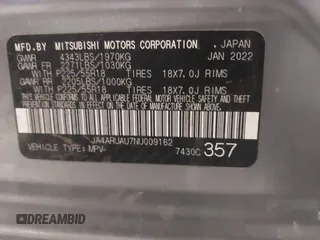 2022 Mitsubishi Outlander Sport ES with VIN JA4ARUAU7NU009162, listed as a IAAI auction lot 41224094 with 59,301 mi miles. Bid and sale history available at carsss.com. Image 9.