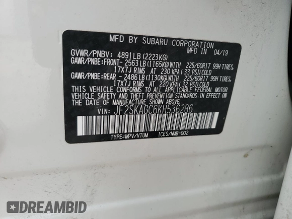 2019 Subaru Forester Premium with VIN JF2SKAGC6KH536286, listed as a Copart auction lot 49733775 with 77,573 mi miles and Salvage Title. Bid and sale history available at carsss.com. Image 15.