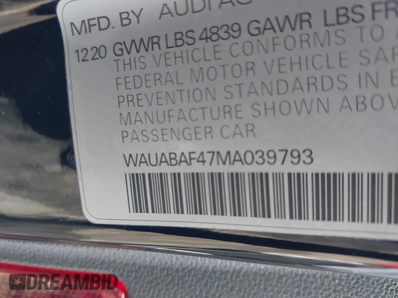 2021 Audi A4 Premium z VIN WAUABAF47MA039793, wystawiony jako IAAI lot #41763169 z przebiegiem 34 191 mil mil oraz . Historia ofert i sprzedaży dostępna na DreamBid. Obrazek 9.