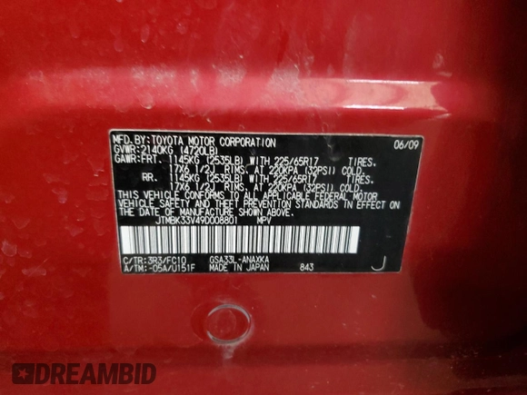 2009 Toyota RAV4 with VIN JTMBK33V49D008801, listed as a Copart auction lot 48862335 with 241,559 mi miles and Salvage Title. Bid and sale history available at carsss.com. Image 14.