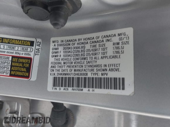 2013 Honda CR-V EX-L с VIN 2HKRM4H71DH636908, выставлен на аукционе IAAI как лот 42547578 с пробегом 132 621 миль миль и . История ставок и продаж доступна на DreamBid. Изображение 9.