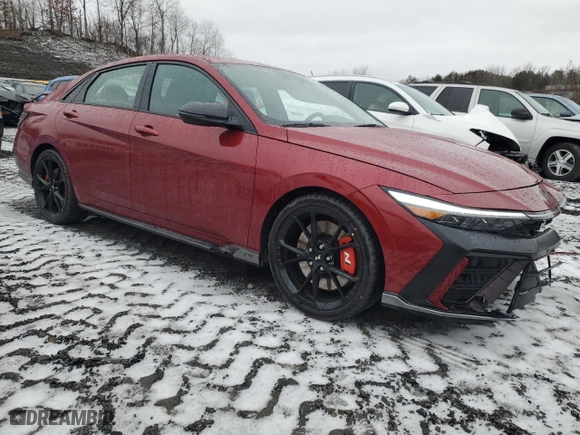 2025 Hyundai Elantra N with VIN KMHLW4DK7SU024981, listed as a Copart auction lot 44024035 with 584 mi miles and Salvage Title. Bid and sale history available at carsss.com. Image 4.