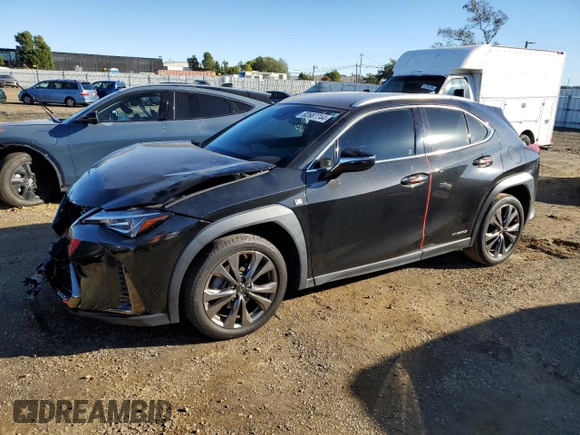 2021 Lexus UX with VIN JTHE9JBH0M2036963, listed as a Copart auction lot 82687744 with 24,857 mi miles and Salvage Title. Bid and sale history available at carsss.com. Image 1.