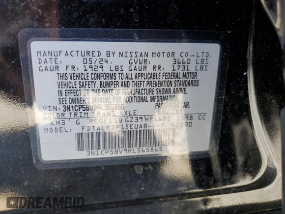 2024 Nissan Kicks S with VIN 3N1CP5BV9RL565865, listed as a Copart auction lot 50495815 with 8,343 mi miles and Salvage Title. Bid and sale history available at carsss.com. Image 15.