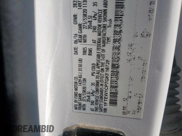 2016 Ford F-150 XL с VIN 1FTEW1CP7GKF16728, выставлен на аукционе Copart как лот 63857105 с пробегом 88 083 миль миль и Списание • Salvage title. История ставок и продаж доступна на DreamBid. Изображение 12.