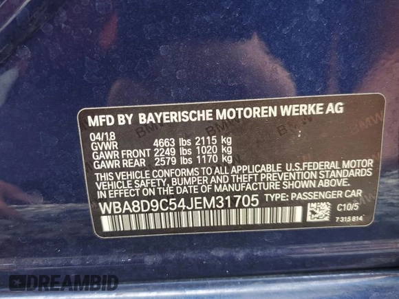 2018 BMW 3 Series 330i xDrive with VIN WBA8D9C54JEM31705, listed as a Copart auction lot 58026075 with 80,344 mi miles and Salvage title. Bid and sale history available at DreamBid. Image 12.