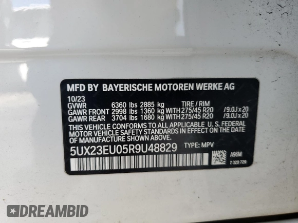 2024 BMW X5 xDrive40i z VIN 5UX23EU05R9U48829, wystawiony jako Copart lot #49902435 z przebiegiem Nie podano mil oraz Szkody całkowita. Historia ofert i sprzedaży dostępna na DreamBid. Obrazek 12.