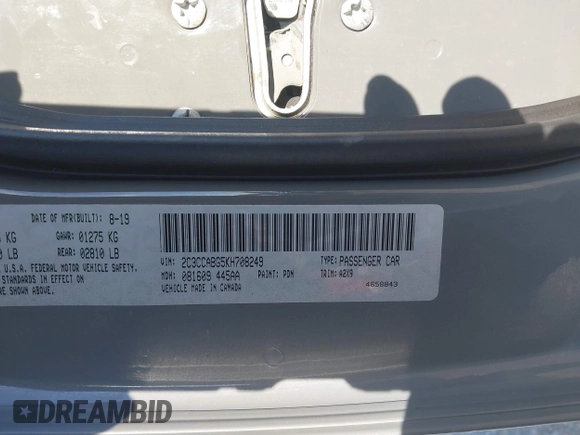 2019 Chrysler 300 with VIN 2C3CCABG5KH708249, listed as a IAAI auction lot 41833377 with 90,448 mi miles. Bid and sale history available at carsss.com. Image 9.
