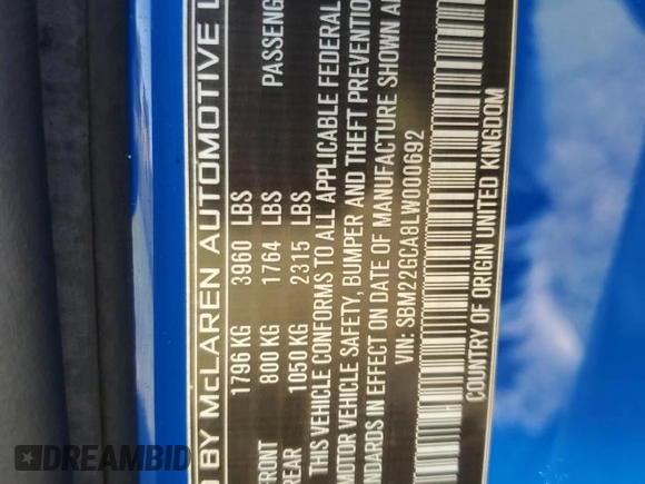 2020 McLaren GT z VIN SBM22GCA8LW000692, wystawiony jako Copart lot #44749324 z przebiegiem 18 911 mil mil oraz Nie do naprawy. Historia ofert i sprzedaży dostępna na DreamBid. Obrazek 12.