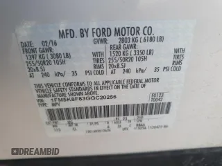 2016 Ford Explorer Limited with VIN 1FM5K8F83GGC20256, listed as a Copart auction lot 51901575 with 85,738 mi miles and Salvage Title. Bid and sale history available at DreamBid. Image 13.