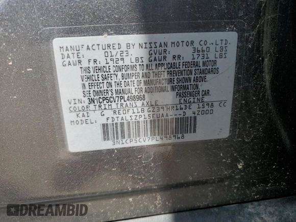 2023 Nissan Kicks SV with VIN 3N1CP5CV7PL498968, listed as a Copart auction lot 52902295 with 10,112 mi miles and Salvage Title. Bid and sale history available at DreamBid. Image 13.