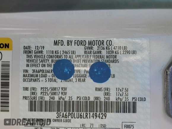 2020 Ford Fusion Hybrid SE with VIN 3FA6P0LU6LR149429, listed as a Copart auction lot 41890863 with 30,655 mi miles. Bid and sale history available at carsss.com. Image 12.