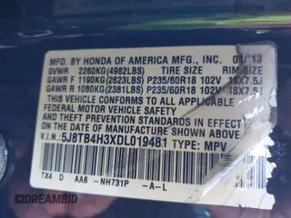 2013 Acura RDX with VIN 5J8TB4H3XDL019481, listed as a IAAI auction lot 41235509 with 129,024 mi miles. Bid and sale history available at carsss.com. Image 9.