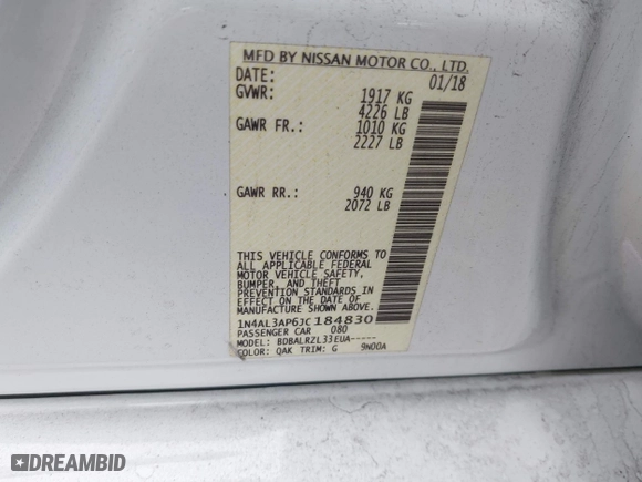 2018 Nissan Altima 2.5 SL with VIN 1N4AL3AP6JC184830, listed as a IAAI auction lot 41330554 with 93,955 mi miles. Bid and sale history available at carsss.com. Image 9.