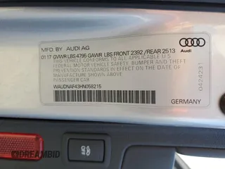 2017 Audi A4 Season of Audi Premium with VIN WAUDNAF43HN058215, listed as a Copart auction lot 49381505 with 0 mi miles and Salvage Title. Bid and sale history available at carsss.com. Image 14.