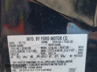 2012 Ford F-150 XL with VIN 1FTFW1EF1CFC47492, listed as a Copart auction lot 49002225 with 189,042 mi miles and Salvage Title. Bid and sale history available at carsss.com. Image 12.