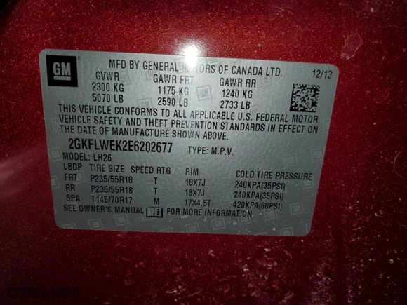 2014 GMC Terrain SLE with VIN 2GKFLWEK2E6202677, listed as a Copart auction lot 44177235 with 115,568 mi miles and Non Repairable. Bid and sale history available at carsss.com. Image 14.