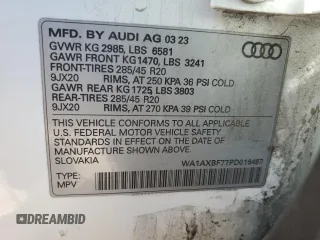 2023 Audi Q7 Premium with VIN WA1AXBF77PD016497, listed as a Copart auction lot 61918424 with 35,510 mi miles and Salvage title. Bid and sale history available at DreamBid. Image 13.