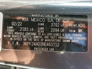 2022 Kia Forte LXS with VIN 3KPF24AD3NE460152, listed as a Copart auction lot 48994215 with 149,280 mi miles and Salvage Title. Bid and sale history available at carsss.com. Image 12.