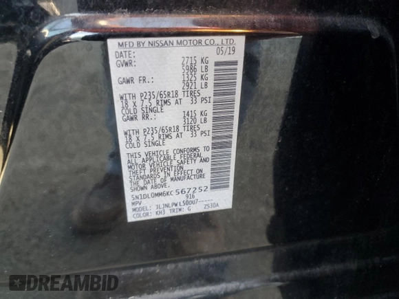 2019 Infiniti QX60 Pure с VIN 5N1DL0MM6KC567252, выставлен на аукционе Copart как лот 50342105 с пробегом 130 672 миль миль и Списание • Salvage title. История ставок и продаж доступна на DreamBid. Изображение 13.