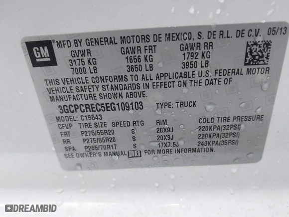 2014 Chevrolet Silverado 1500 LT with VIN 3GCPCREC5EG109103, listed as a IAAI auction lot 41527962 with 187,843 mi miles. Bid and sale history available at carsss.com. Image 9.