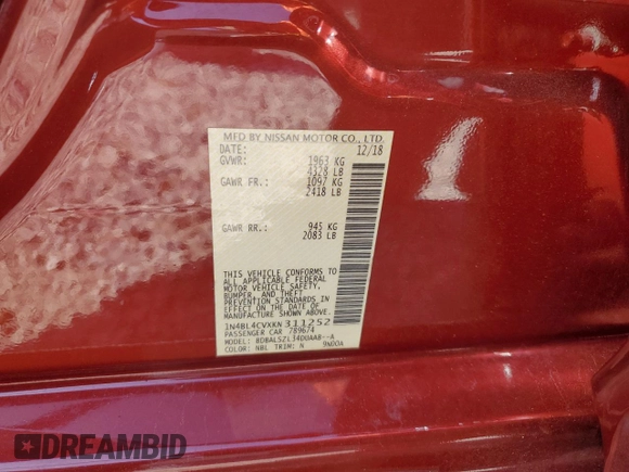2019 Nissan Altima SR with VIN 1N4BL4CVXKN311252, listed as a Copart auction lot 52921205 with 40,118 mi miles and Non Repairable. Bid and sale history available at carsss.com. Image 14.