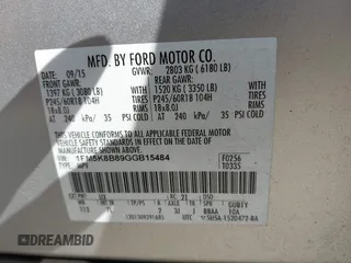 2016 Ford Explorer with VIN 1FM5K8B89GGB15484, listed as a IAAI auction lot 41653792 with 125,074 mi miles and . Bid and sale history available at carsss.com. Image 9.