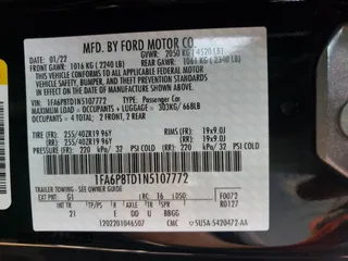 2022 Ford Mustang EcoBoost with VIN 1FA6P8TD1N5107772, listed as a Copart auction lot 36386123 with 14,658 mi miles. Bid and sale history available at carsss.com. Image 12.