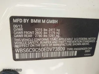 2014 BMW M6 with VIN WBS6C9C50EDV73809, listed as a IAAI auction lot 41648991 with 68,054 mi miles. Bid and sale history available at carsss.com. Image 9.