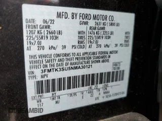 2022 Ford Mustang Mach-E Premium with VIN 3FMTK3SU5NMA30121, listed as a Copart auction lot 58409445 with 28,377 mi miles and Salvage title. Bid and sale history available at DreamBid. Image 13.