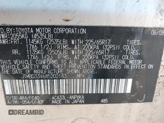 2008 Toyota RAV4 with VIN JTMBD33V685202183, listed as a IAAI auction lot 41766684 with 152,580 mi miles. Bid and sale history available at carsss.com. Image 9.