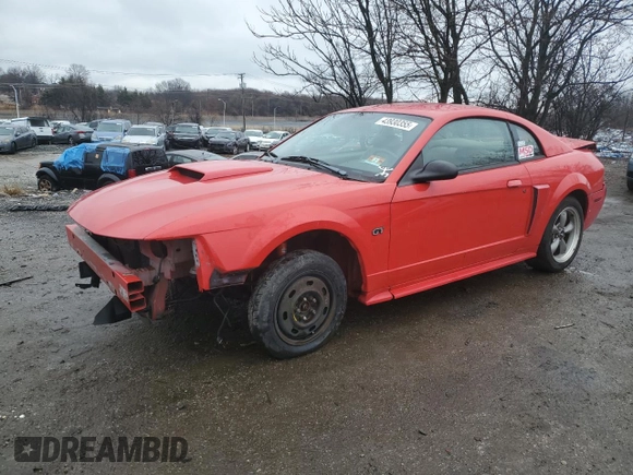 2002 Ford Mustang GT Deluxe with VIN 1FAFP42X22F177467, listed as a Copart auction lot 43930355 with 0 mi miles and Salvage Title. Bid and sale history available at carsss.com. Image 1.