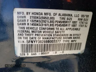 2009 Honda Pilot LX z VIN 5FNYF38269B003377, wystawiony jako Copart lot #47388254 z przebiegiem 177 305 mil mil oraz Nie do naprawy • Non repairable. Historia ofert i sprzedaży dostępna na DreamBid. Obrazek 14.
