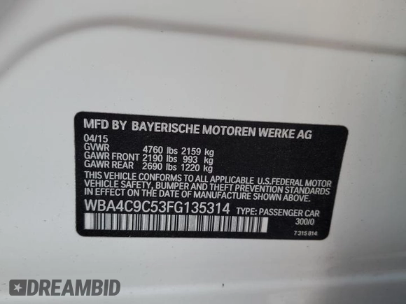 2015 BMW 4 Series 428i xDrive with VIN WBA4C9C53FG135314, listed as a Copart auction lot 82090253 with 93,188 mi miles and . Bid and sale history available at DreamBid. Image 12.