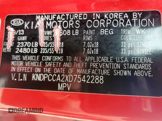 2013 Kia Sportage EX with VIN KNDPCCA2XD7542288, listed as a Copart auction lot 58819995 with 125,315 mi miles and Salvage title. Bid and sale history available at DreamBid. Image 14.