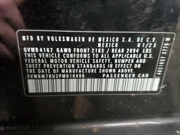 2023 Volkswagen Jetta Sport with VIN 3VWBM7BU2PM016498, listed as a Copart auction lot 57415505 with 63,421 mi miles and Salvage title. Bid and sale history available at DreamBid. Image 13.
