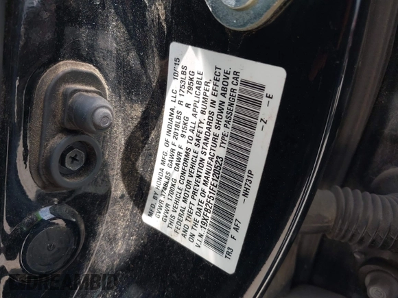 2015 Honda Civic LX with VIN 19XFB2F51FE120523, listed as a IAAI auction lot 42087314 with 129,727 mi miles and . Bid and sale history available at carsss.com. Image 9.