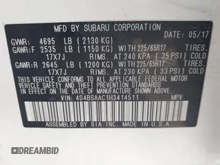 2017 Subaru Outback with VIN 4S4BSAAC1H3414511, listed as a IAAI auction lot 42120747 with 77,087 mi miles and . Bid and sale history available at DreamBid. Image 9.